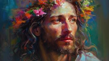 coloré illustration de Jésus, Créatif art. génératif ai photo