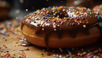 une fermer photo de le arrose sur Haut de le Donut. génératif ai