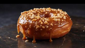 une photo de le salé caramel recouvert version de le Donut. génératif ai