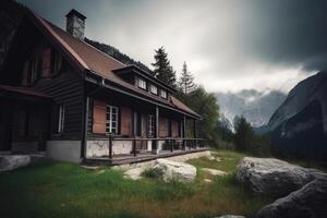 chalet dans la nature. loge dans montagnes. génératif ai photo