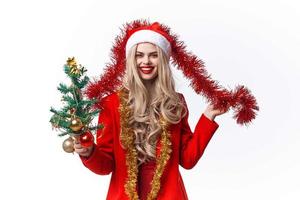 femme habillé comme Père Noël Noël arbre décoration vacances photo