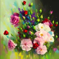 une bouquet de coloré fleurit, une brillant paysage fleuri, une de fête floral affichage, floral pétrole La peinture sur Toile , encore la vie fleurs peinture, conçu avec artificiel intelligence, génératif ai photo