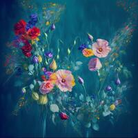 une bouquet de coloré fleurit, une brillant paysage fleuri, une de fête floral affichage, floral pétrole La peinture sur Toile , encore la vie fleurs peinture, conçu avec artificiel intelligence, génératif ai photo