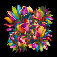 une bouquet de coloré fleurit, une brillant paysage fleuri, une de fête floral affichage, floral pétrole La peinture sur Toile , encore la vie fleurs peinture, conçu avec artificiel intelligence, génératif ai photo