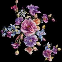 une bouquet de coloré fleurit, une brillant paysage fleuri, une de fête floral affichage, floral pétrole La peinture sur Toile , encore la vie fleurs peinture, conçu avec artificiel intelligence, génératif ai photo