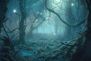 Matin brumeux magique enchanté forêt génératif ai photo
