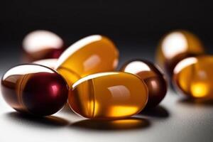 Jaune poisson pétrole vitamines dans capsules oméga 3 génératif ai photo