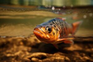 rivière poisson truite dans une Montagne rivière dans clair l'eau génératif ai photo