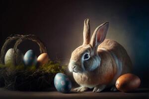 mignonne Pâques lapin séance avec Pâques des œufs ai génératif images pour Pâques journée photo