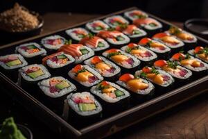 Sushi sur une plaque. ai généré photo