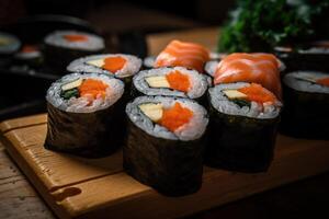 Sushi sur une plaque. ai généré photo