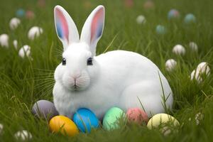 mignonne blanc lapin. ai généré photo