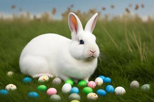 mignonne blanc lapin. ai généré photo