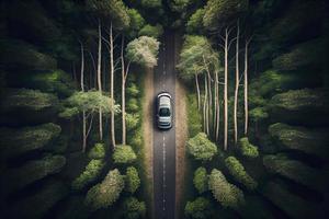 voiture conduite sur une courbée route sur une Montagne dans une forêt photo