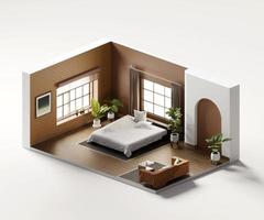 isométrique vue lit pièce ouvert à l'intérieur intérieur architecture 3d le rendu numérique art photo