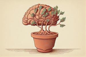 cerveau en forme de plante croissance de terre cuite pot capricieux photo