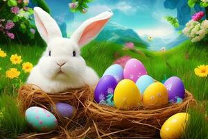 Pâques arrière-plan, content Pâques arrière-plan, Pâques journée arrière-plan, Pâques lapin, Pâques œuf, ai photo