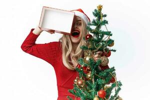 femme dans rouge robe Noël décoration cadeaux vacances photo