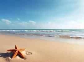 plage le sable avec étoiles et coquilles. illustration ai génératif photo