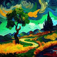 magnifique coloré abstrait paysage van gogh inspiré - ai généré photo