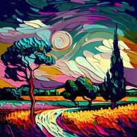 magnifique coloré abstrait paysage van gogh inspiré - ai généré photo