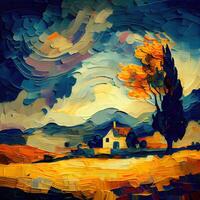 magnifique coloré abstrait paysage van gogh inspiré - ai généré photo