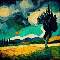 magnifique coloré abstrait paysage van gogh inspiré - ai généré photo