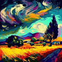 magnifique coloré abstrait paysage van gogh inspiré - ai généré photo