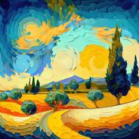 magnifique coloré abstrait paysage van gogh inspiré - ai généré photo