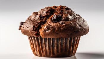 Chocolat muffin isolé sur blanc Contexte côté vue détail proche en haut studio produit présentation . photo