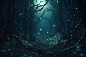 foncé mystique fantaisie nuit forêt génératif ai photo