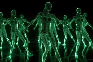 vert néon hologramme femelle équipe Danse génératif ai photo