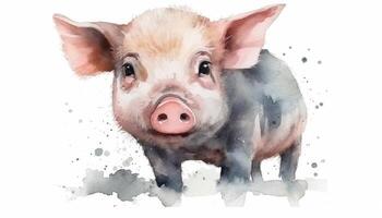 aquarelle mignonne porc blanc Contexte avec génératif ai photo