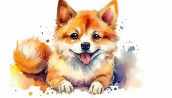 aquarelle mignonne chien blanc Contexte avec génératif ai photo