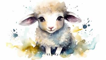 aquarelle mignonne mouton blanc Contexte avec génératif ai photo