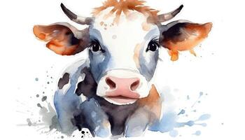 aquarelle mignonne vache blanc Contexte avec génératif ai photo