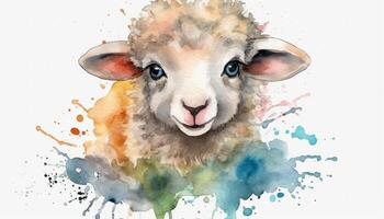 aquarelle mignonne mouton blanc Contexte avec génératif ai photo