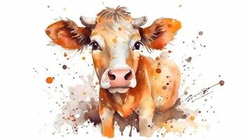 aquarelle mignonne vache blanc Contexte avec génératif ai photo