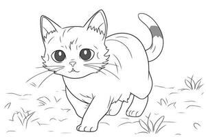 mignonne dessin animé chaton chat décrit pour coloration livre isolé sur une blanc Contexte. génératif ai photo