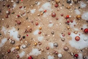 vue de au dessus de une neige surface avec Noël motifs établi avec génératif ai technologie. photo