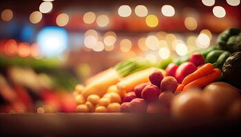 des fruits dans supermarché. des fruits et des légumes à une Les agriculteurs marché. fruit marché avec divers coloré Frais des fruits et des légumes. génératif ai photo