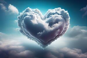 cœur en forme de nuage sur brillant bleu ciel et blanc des nuages. cœur en forme de nuage sur bleu ciel. génératif ai photo