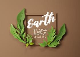 3d le rendu. Terre journée concept. papier Couper Cadre et vert feuille sur une marron Contexte. photo