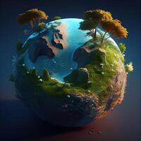 Terre cristal verre globe Balle et croissance arbre. économie environnement, enregistrer nettoyer planète, écologie concept. carte pour monde Terre journée. génératif ai. photo