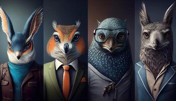 groupe de portraits animaux, influenceurs de unique style . ai généré photo