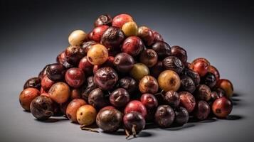 une pile de brut café des fruits studio coup produit la photographie et bien présentation. photo