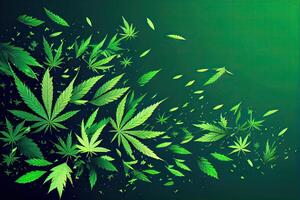 cannabis ou marijuana Contexte. réaliste illustration de le plante dans Haut vue sur blanc Contexte. cannabis vert abstrait Contexte. génératif ai. photo