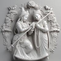 blanc sculpture de Seigneur radha et krishna image génératif ai photo