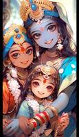 hindou déesse Indien radha et krishna mignonne image ensemble génératif ai photo