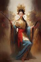 une chinois dans une traditionnel robe La peinture génératif ai photo